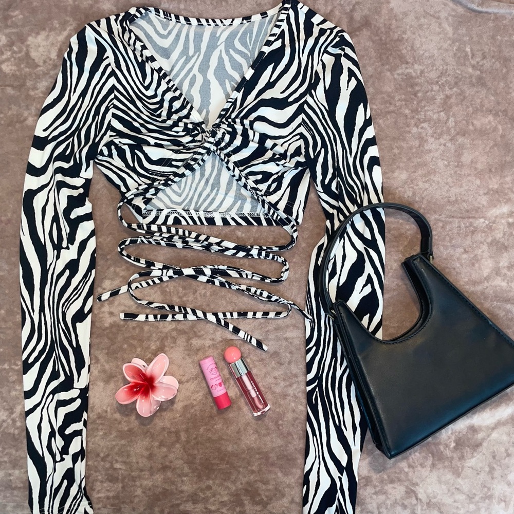 SHEIN Black and White Top with Cut Out Crop Design